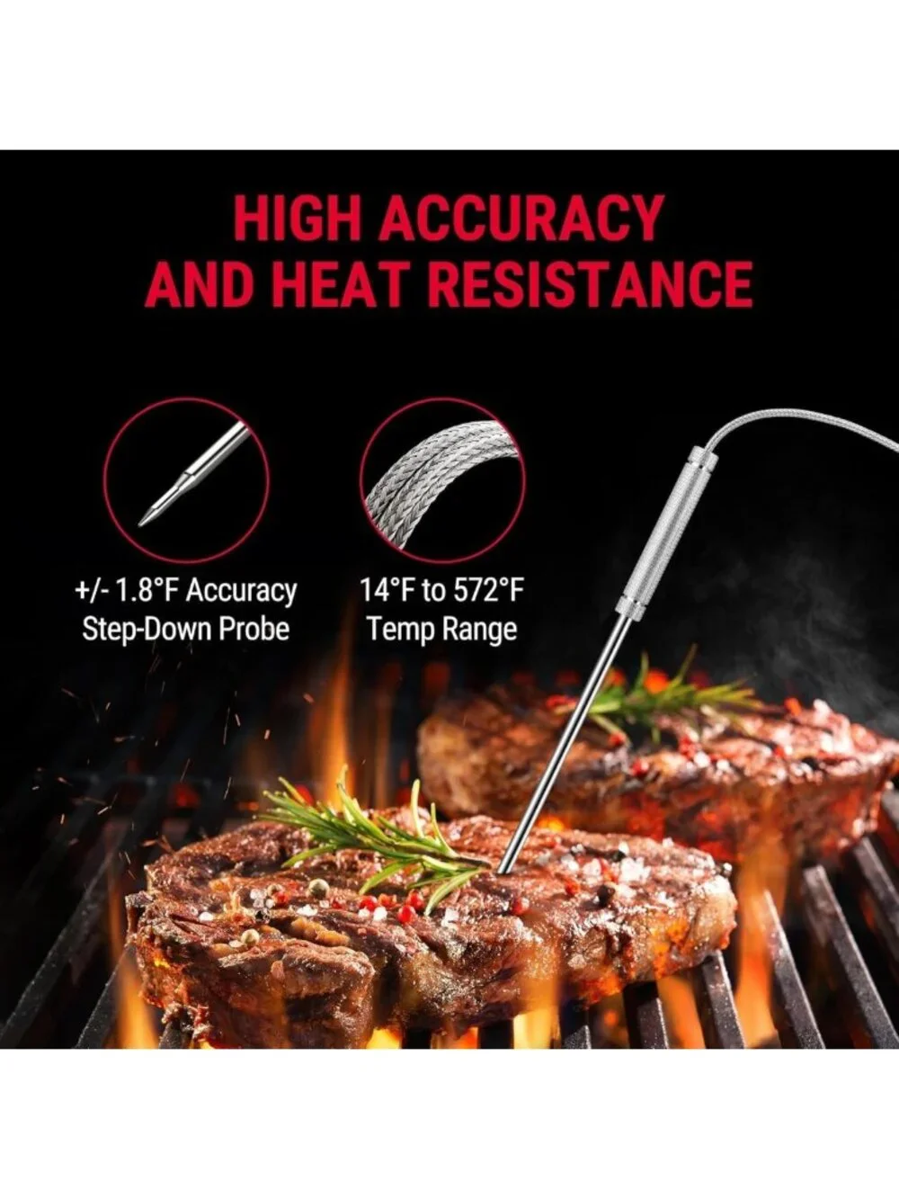 500FT Wireless Meat Thermometer for Grilling & Smoking - Accurate Temp Control